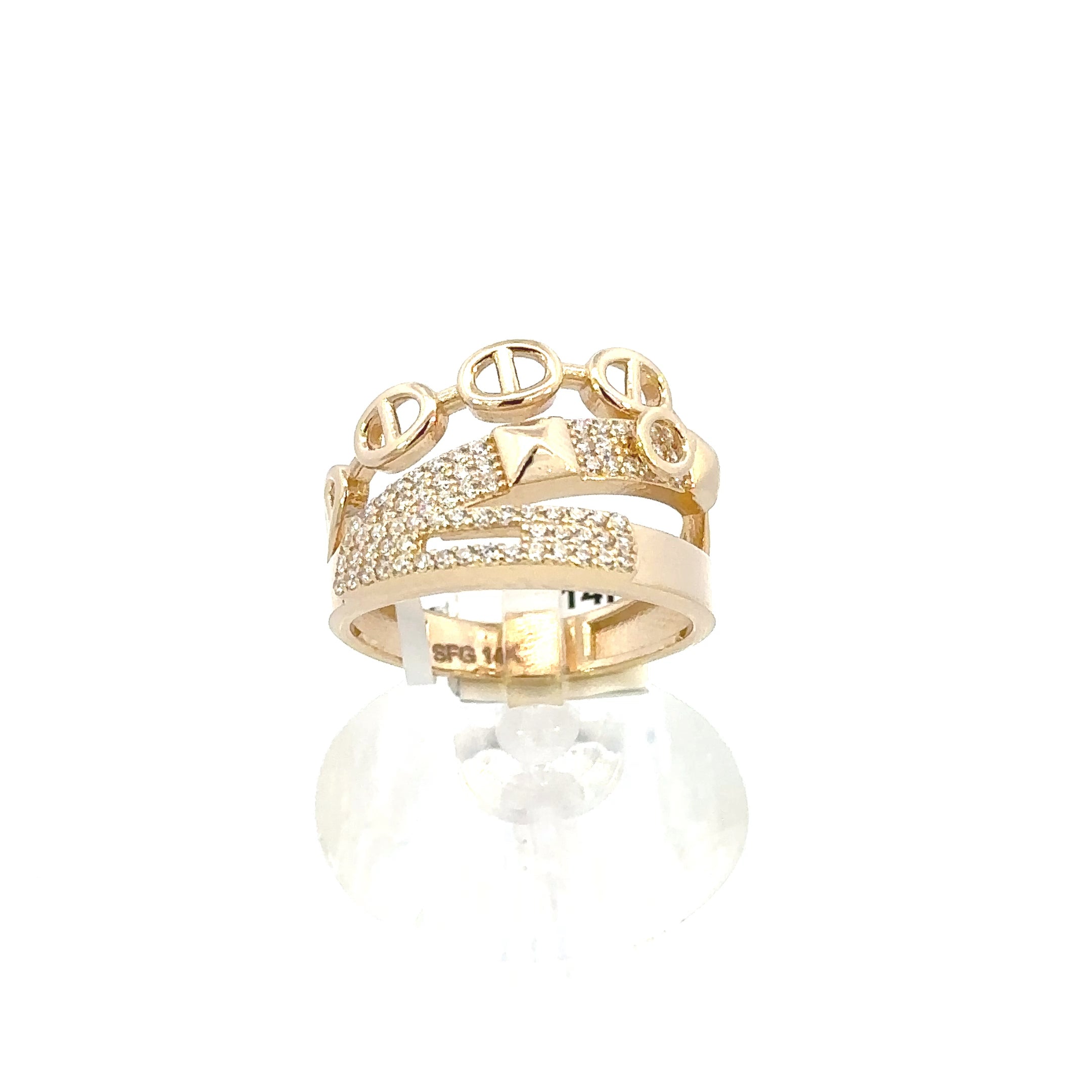 14K GOLD C.Z H LINK RING