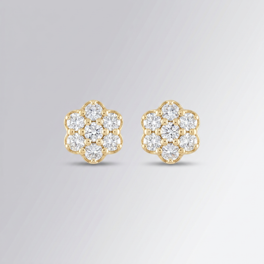 0.49CTW Natural Diamond Cluster Flower Stud Earrings – 10K Gold