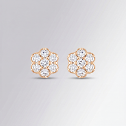 0.49CTW Natural Diamond Cluster Flower Stud Earrings – 10K Gold