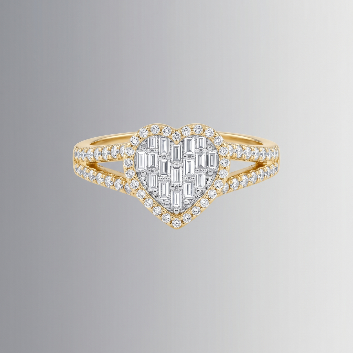 0.63 CTW Diamond Heart Ring with Baguettes – 10K Gold