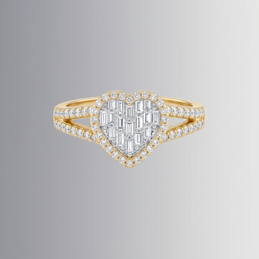 0.63 CTW Diamond Heart Ring with Baguettes – 10K Gold