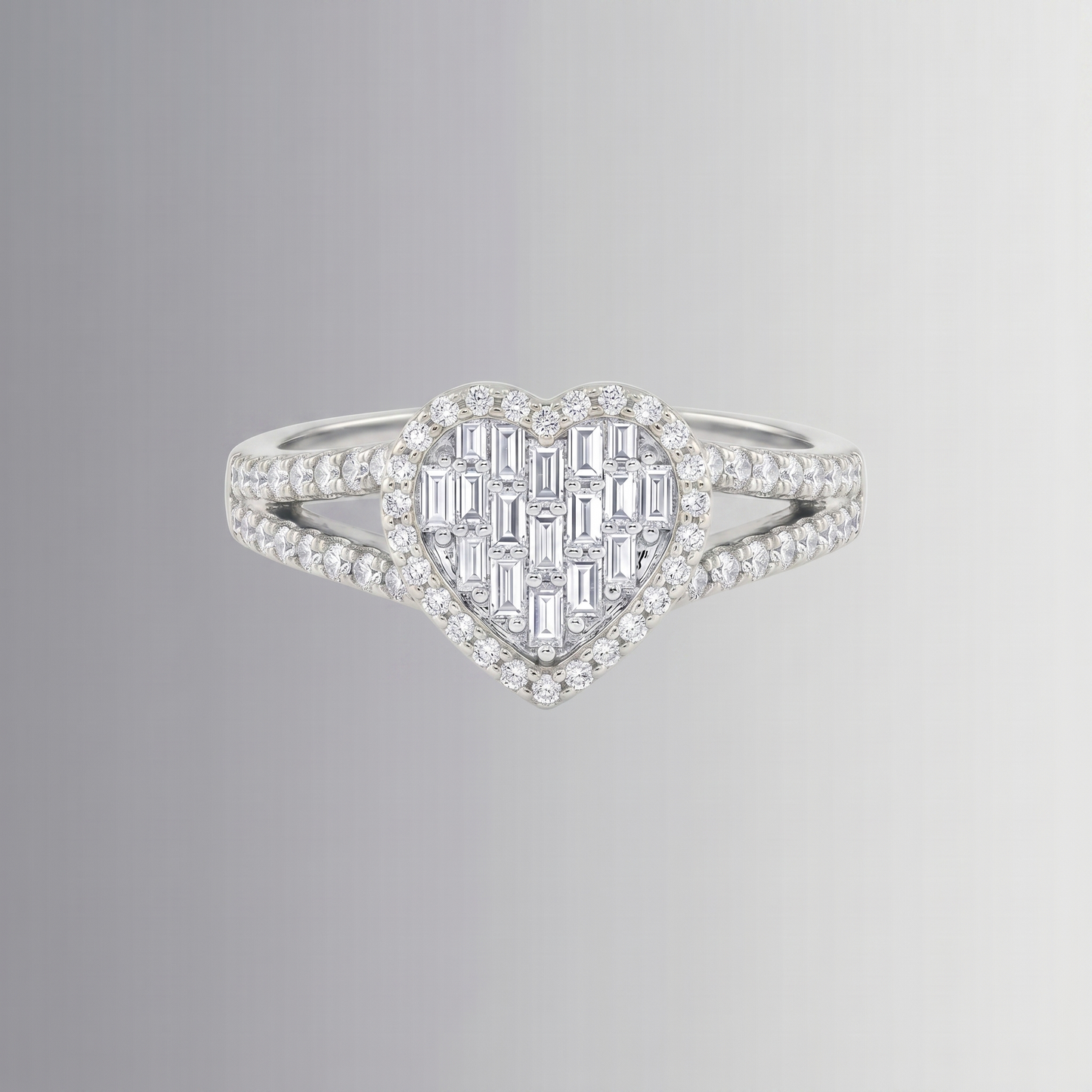0.63 CTW Diamond Heart Ring with Baguettes – 10K Gold