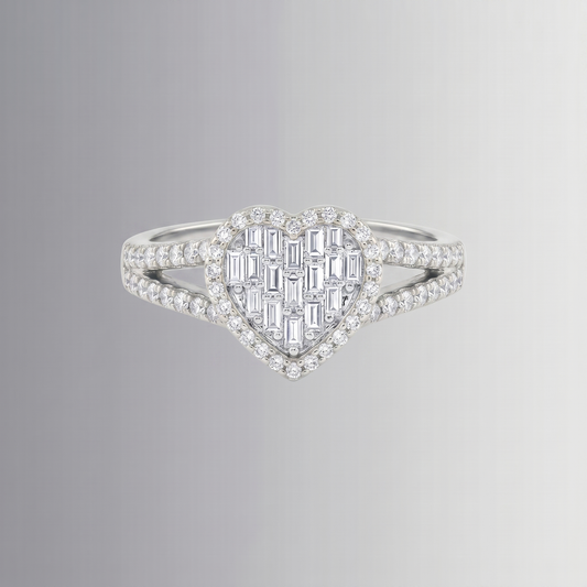 0.63 CTW Diamond Heart Ring with Baguettes – 10K Gold