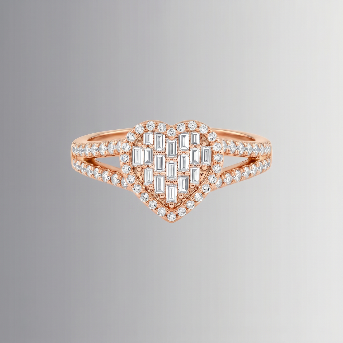 0.63 CTW Diamond Heart Ring with Baguettes – 10K Gold