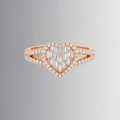 0.63 CTW Diamond Heart Ring with Baguettes – 10K Gold