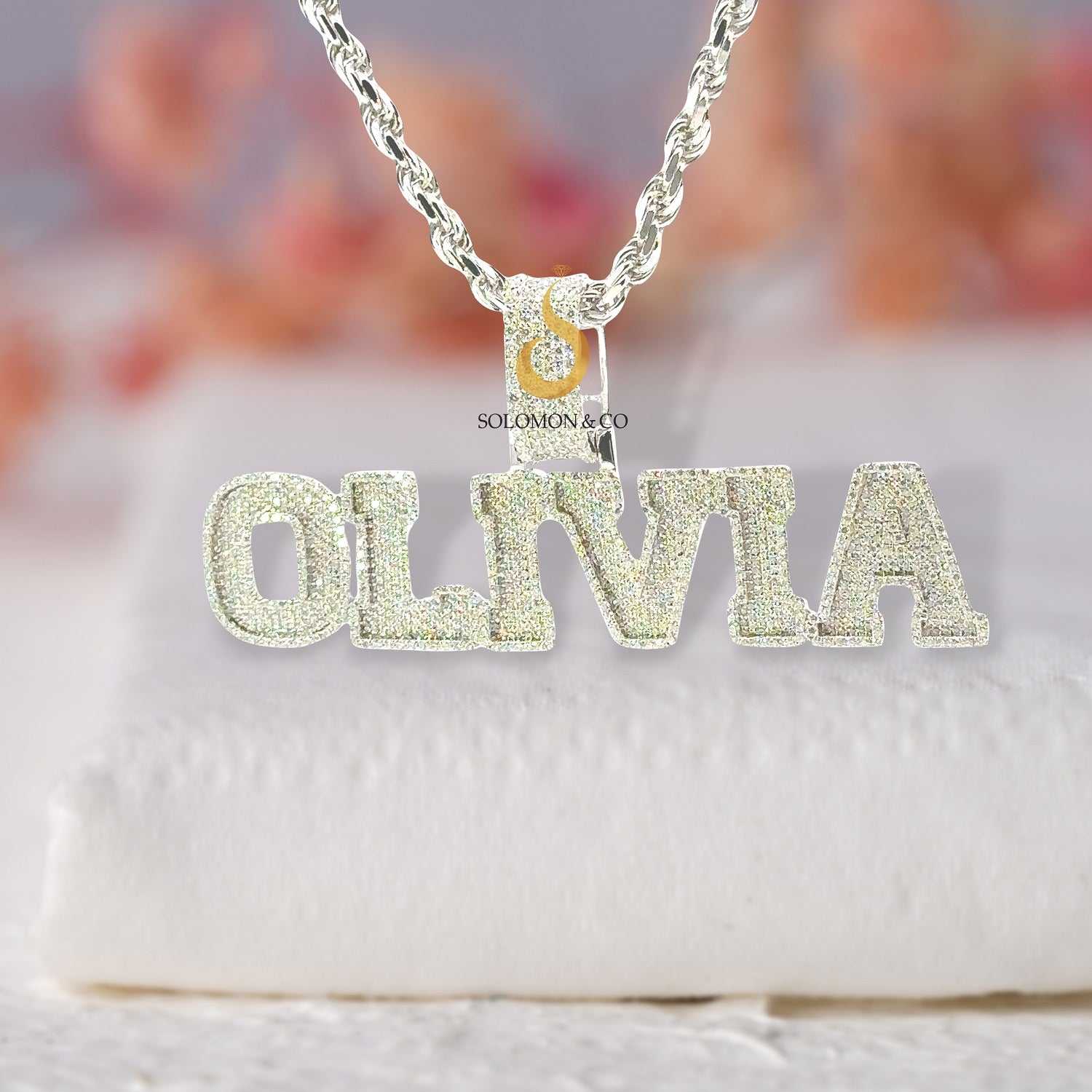 Olivia Custom Moissanite Diamond Name Pendant First