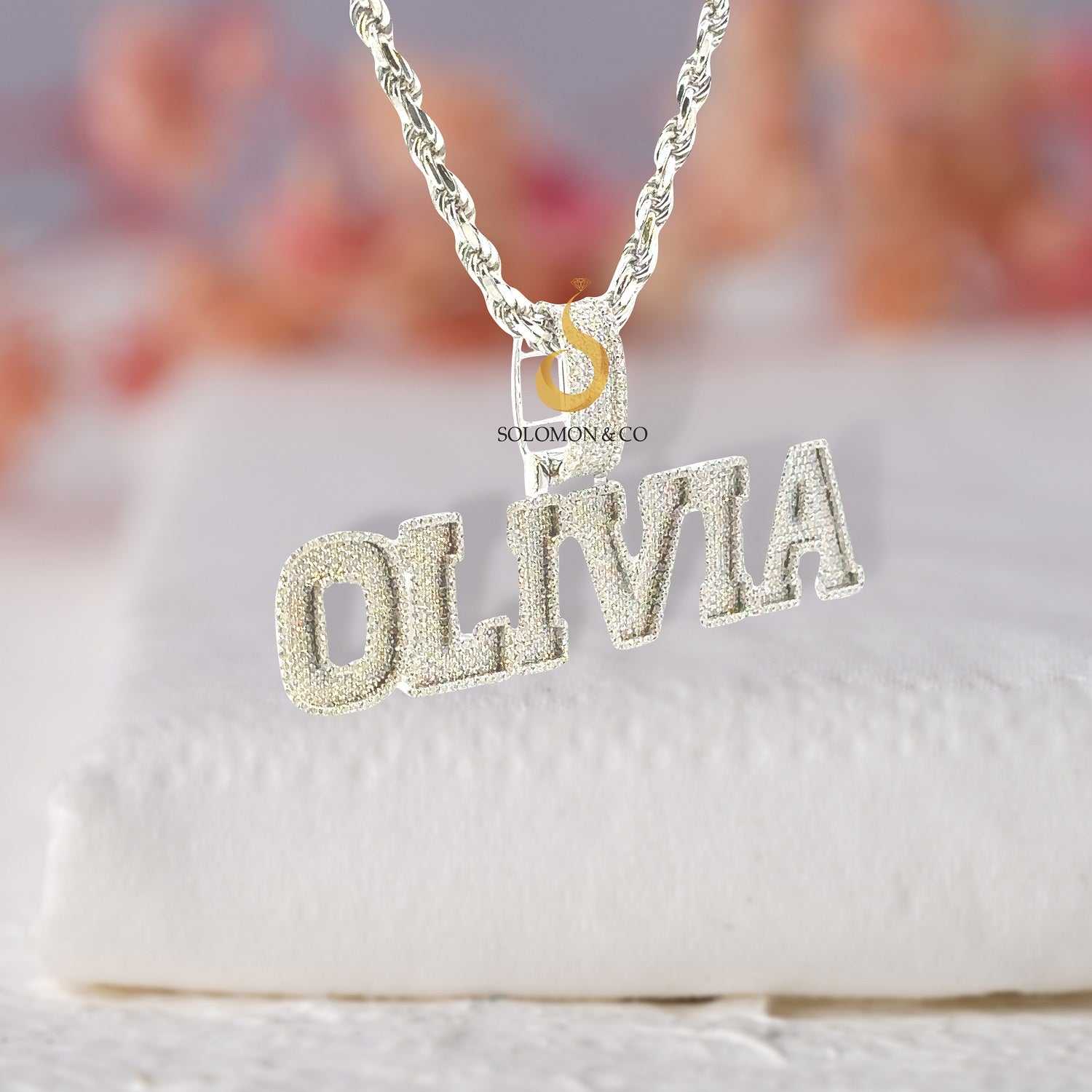 Olivia Custom Moissanite Diamond Name Pendant Forth